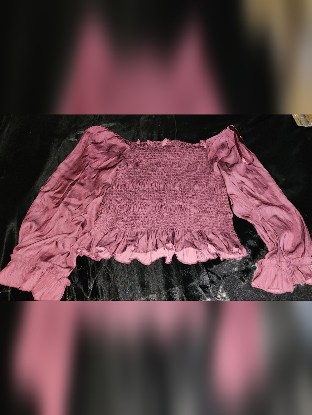 She + Sky Purple Long Sleeve Smocked Off-Shoulder Top